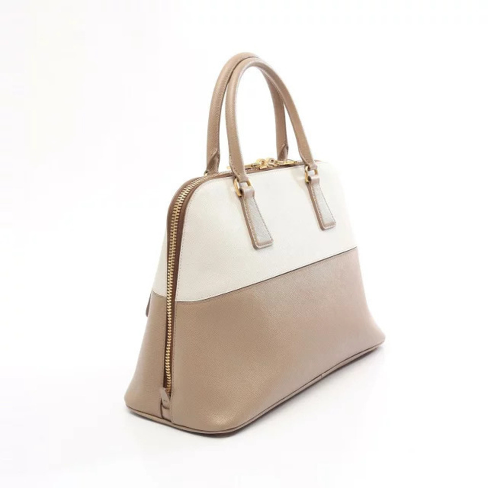 Prada Bicolor Cream White Beige Saffiano Leather Handbag White Tan